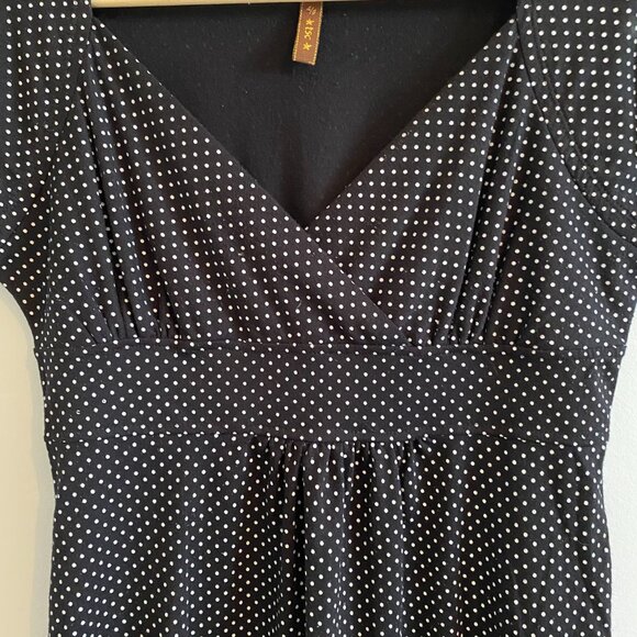 Polka Dot Babydoll Y2K Capsleeve Blouse Empire Waist Coquette Crossover Neckline - Picture 4 of 11